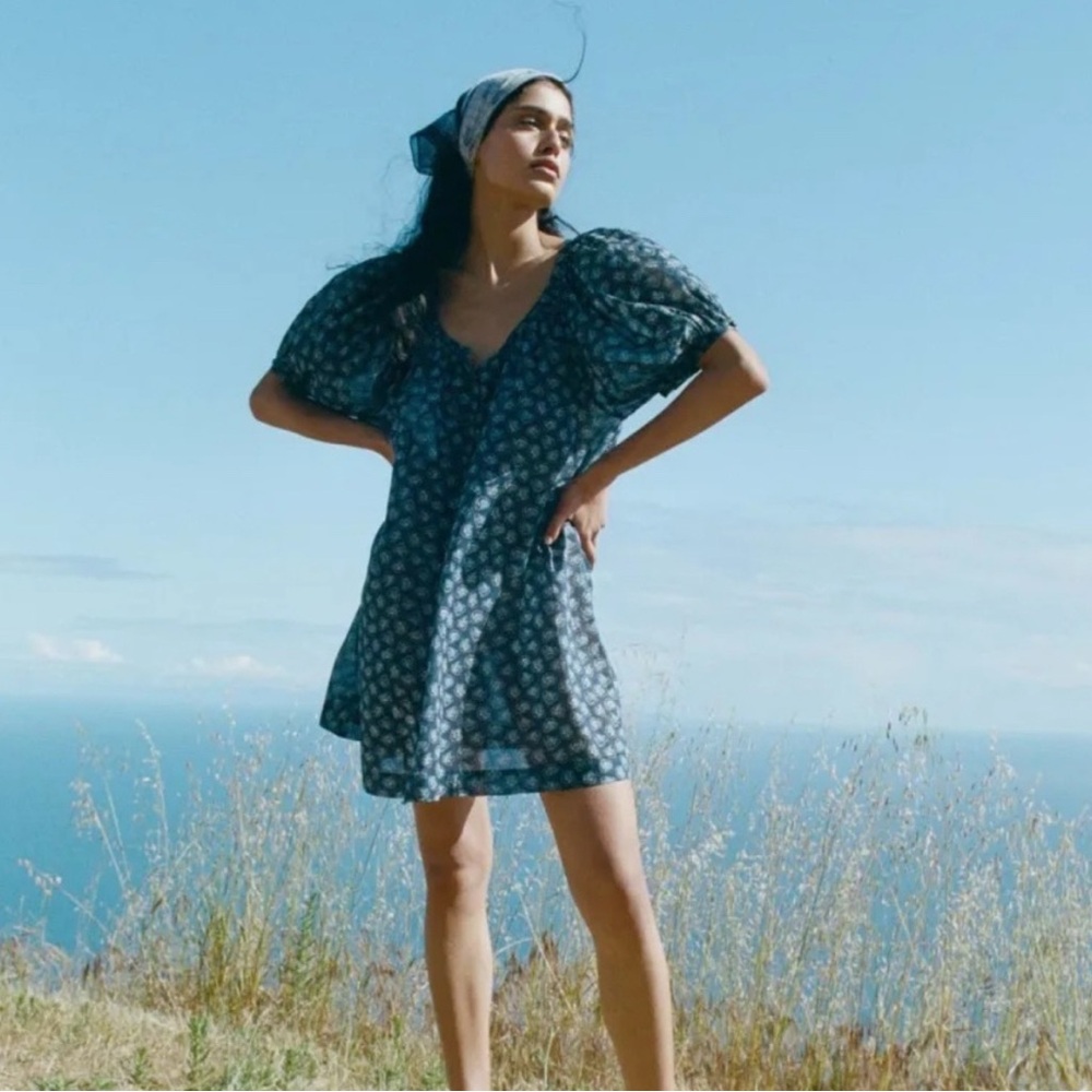 Doen Josette Blue Bedford Paisley Print Dress